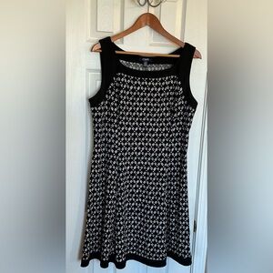 Chaps A Line Black and White Patterned Square Neck Sleeveless Dress Size XL